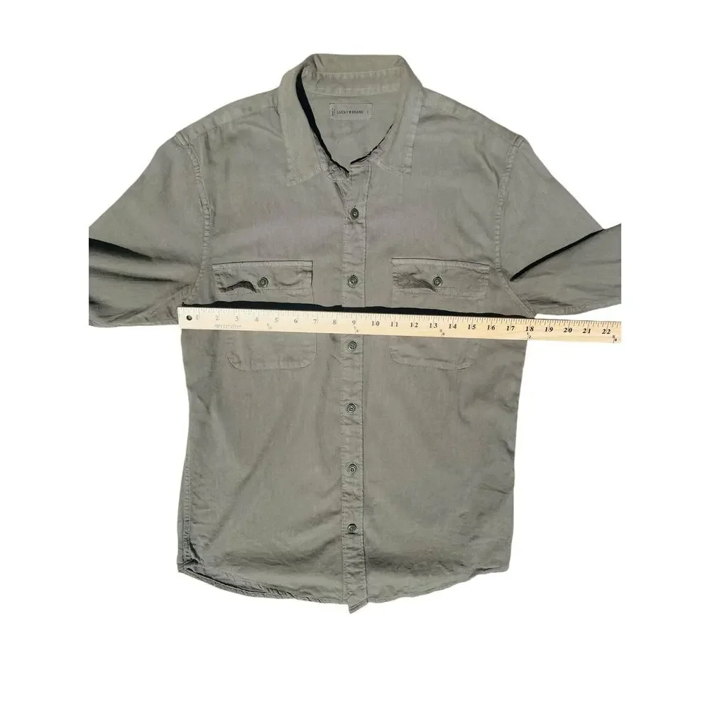 Lucky Brand Men's Military Long Sleeve Button Down Shirt Olive Green Sz Small